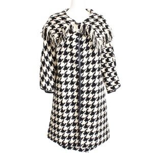 Bonnie Cashin for Sills Houndstooth Bouclé Wool Coat & Skirt Fringe Shawl Collar